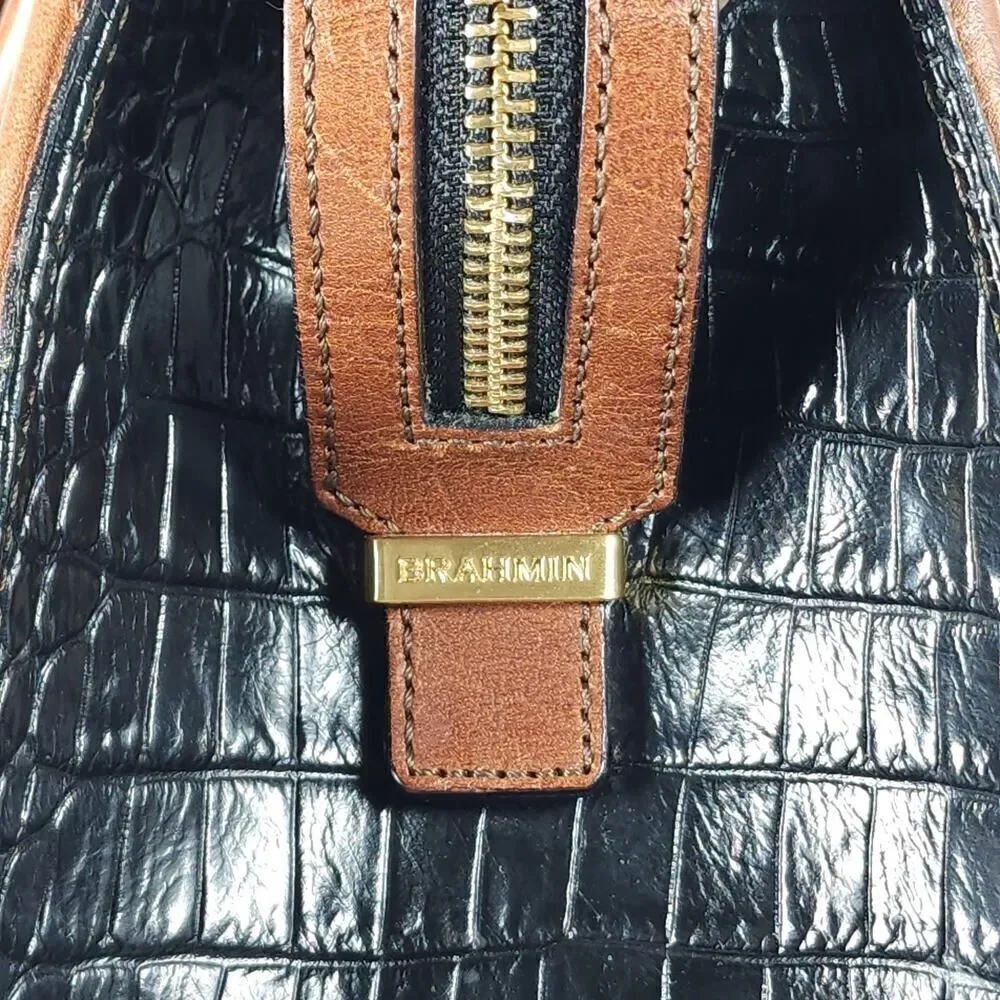 Brahmin Arden Tortoise Melbourne Leather Black Brown Satchel Handbag Bag